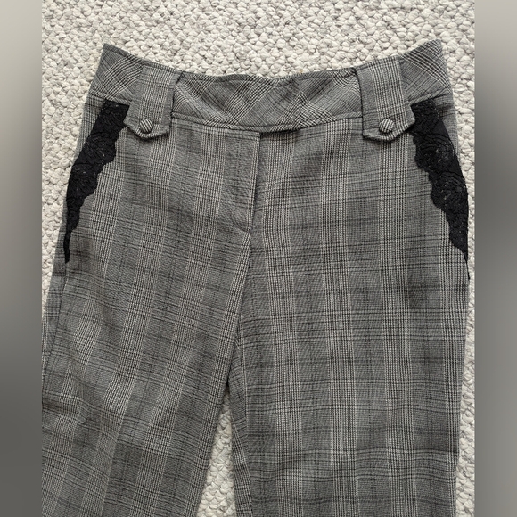 Ninety Women's (Size 8) Plaid/Houndstooth Flared Pants w/ Black Lace Accents - Picture 1 of 16